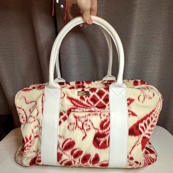 RARE Gucci x Tom Ford SS 2000 Red & Beige Abstract Floral Canvas Weekender Bag - Picture 1 of 15